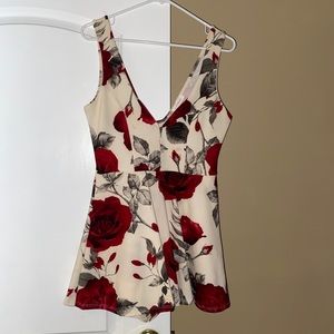 White romper with red roses